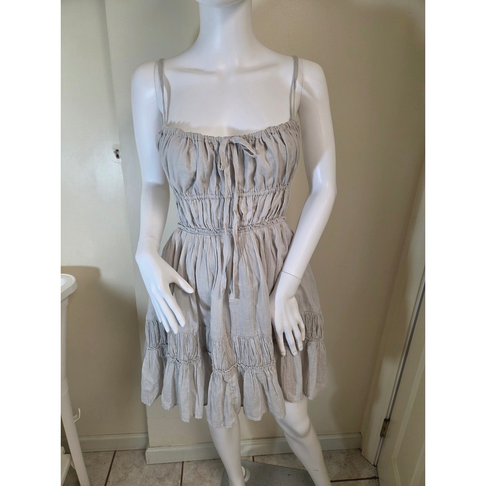 Free People Swiss Coffee Grey Cotton Smocked Mini Dress OB1924123 Small